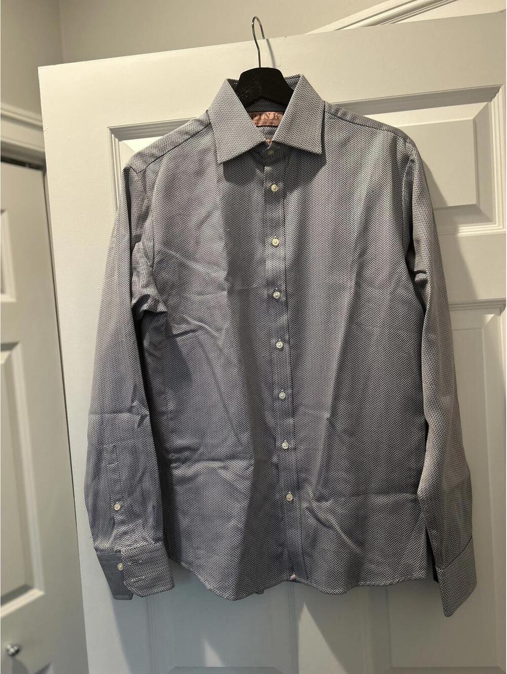 Thomas Pink Slim Fit Prestige Blue Herringbone Dress Shirt